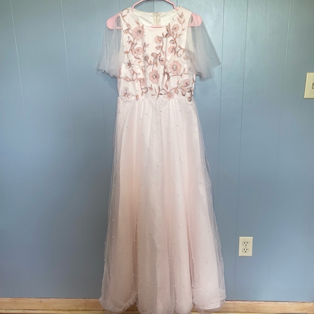 Light Pink Maxi Ballgown Embroidered Dress Medium